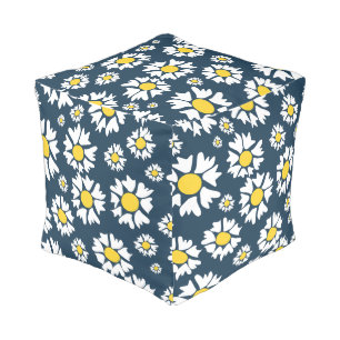 Daisy Pattern, Floral Pattern, White Daisies Pouf