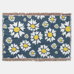 Daisy Pattern, Floral Pattern, White Daisies Throw Blanket