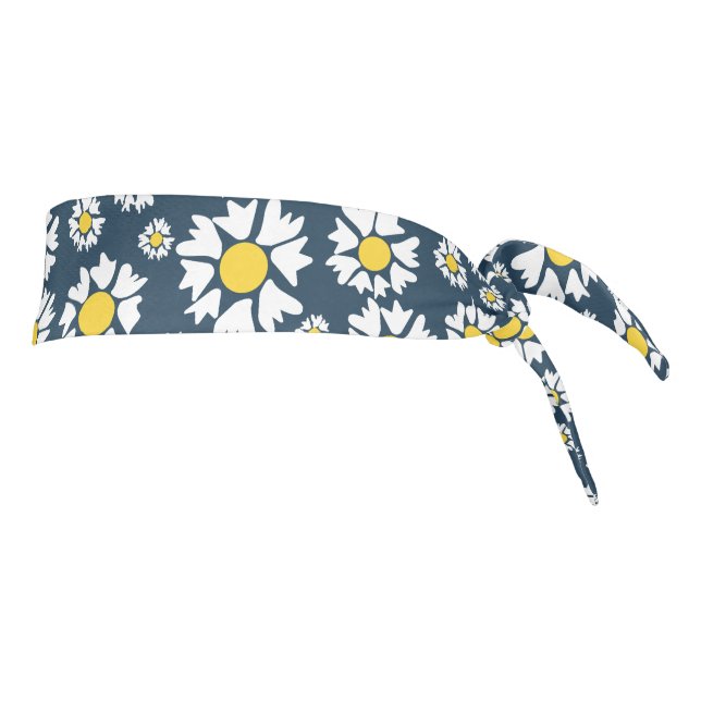 Daisy Pattern, Floral Pattern, White Daisies Tie Headband (Rotate 90)