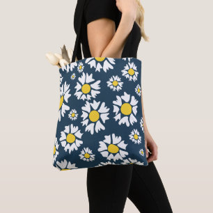 Daisy Pattern, Floral Pattern, White Daisies Tote Bag