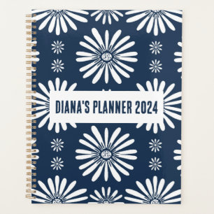 Daisy Pattern Flowers Blooms Floral Navy CUSTOM Planner