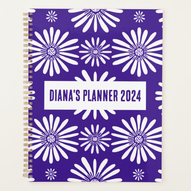 Daisy Pattern Flowers Blooms Floral Purple CUSTOM Planner (Front)