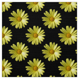 Daisy Pattern - Full Color on Black Fabric