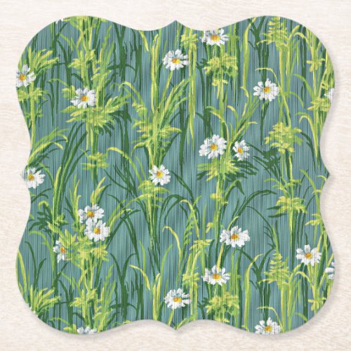Daisy Pattern green pattern Paper Coaster