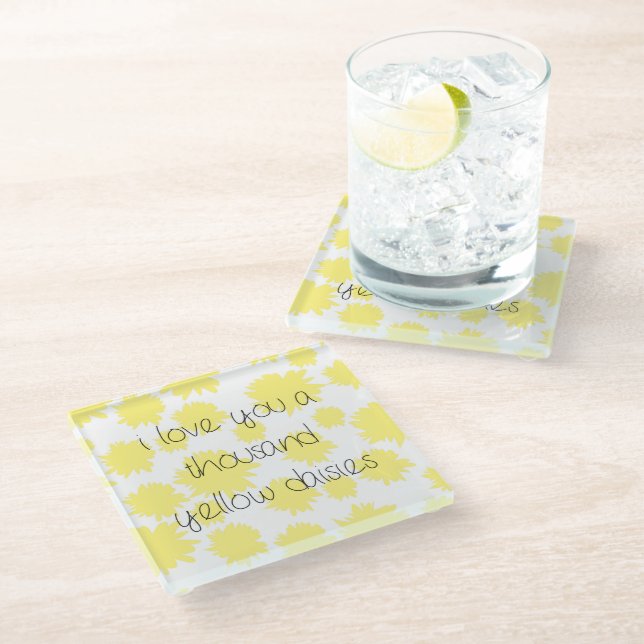 Daisy Pattern I love You a Thousand Daisies Glass Coaster (Angled)