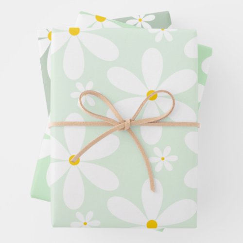 Daisy Pattern Mint Wrapping Paper Sheets