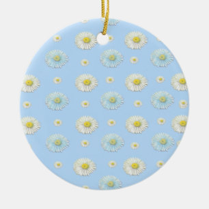 Daisy Pattern on light blue background   Ceramic Ornament