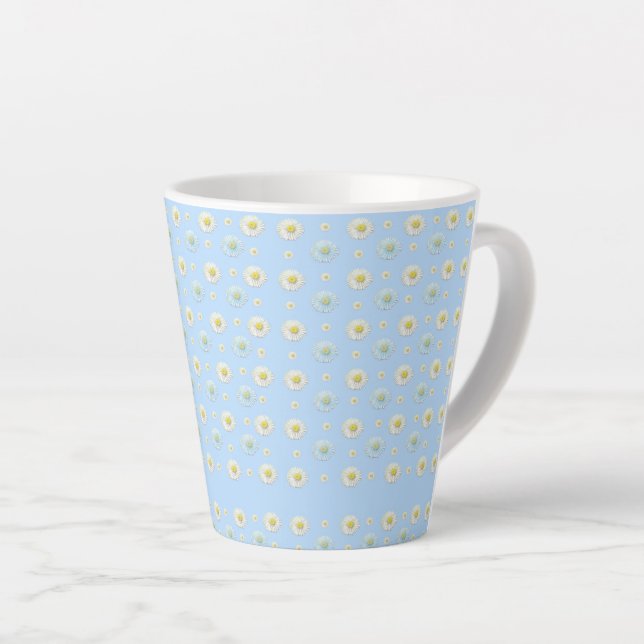 Daisy Pattern on light blue background  Latte Mug (Right Angle)