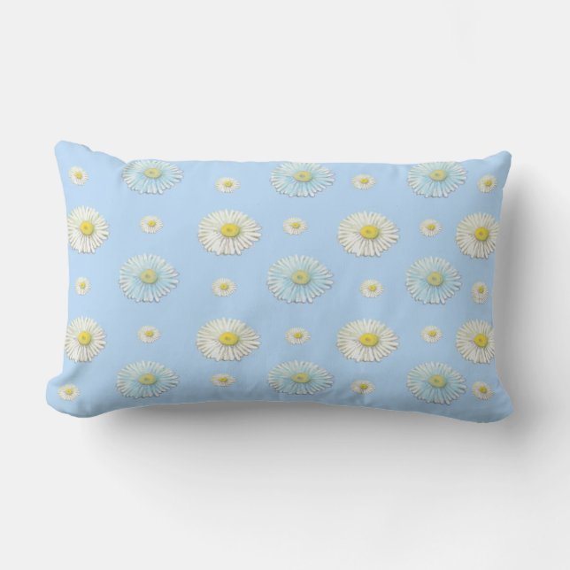 Daisy Pattern on light blue background  Lumbar Pillow (Front)