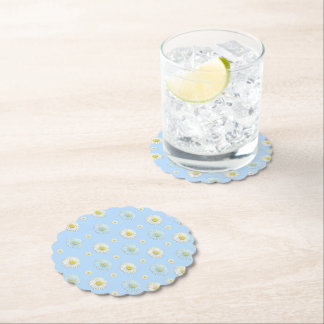 Daisy Pattern on light blue background Paper Coaster