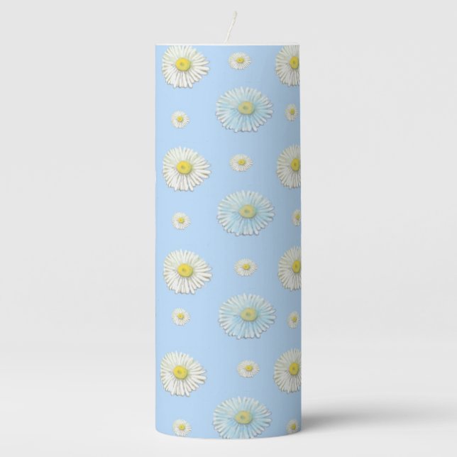 Daisy Pattern on light blue background  Pillar Candle (Front)