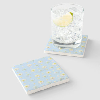 Daisy Pattern on light blue background Stone Coaster
