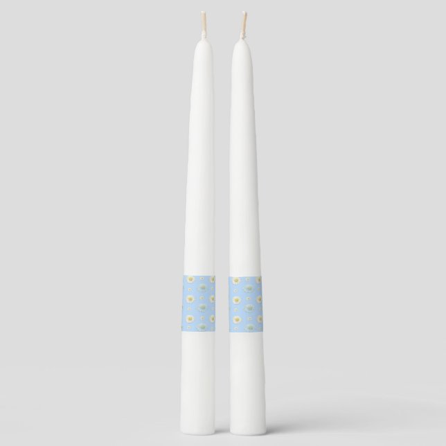 Daisy Pattern on light blue background Taper Candle (Front)