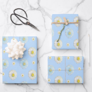 Daisy Pattern on light blue background Wrapping Paper Sheets