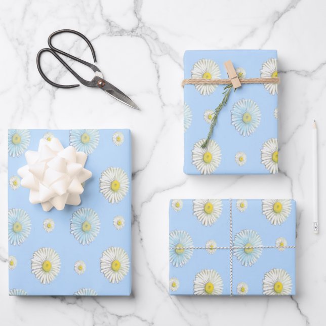 Daisy Pattern on light blue background  Wrapping Paper Sheets (Front)