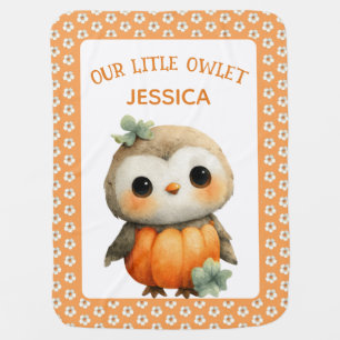 Daisy Pattern on Orange Cute Little Owlet Name Baby Blanket