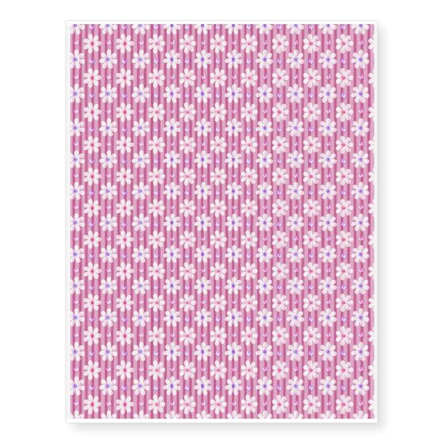 Daisy Pattern on Pink Stripes Temporary Tattoos (Front)