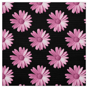 Daisy Pattern - Pink on Black Fabric