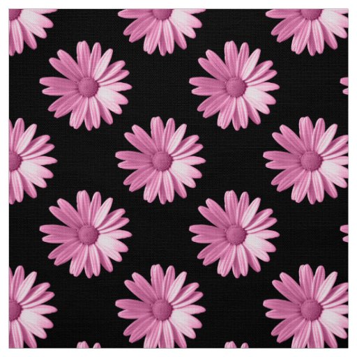 Daisy Pattern - Pink on Black Fabric
