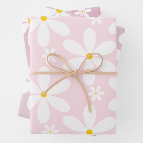 Daisy Pattern PInk Wrapping Paper Sheets