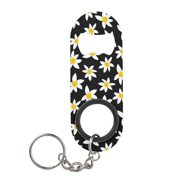 Daisy Pattern Print  Keychain Bottle Opener (Front)