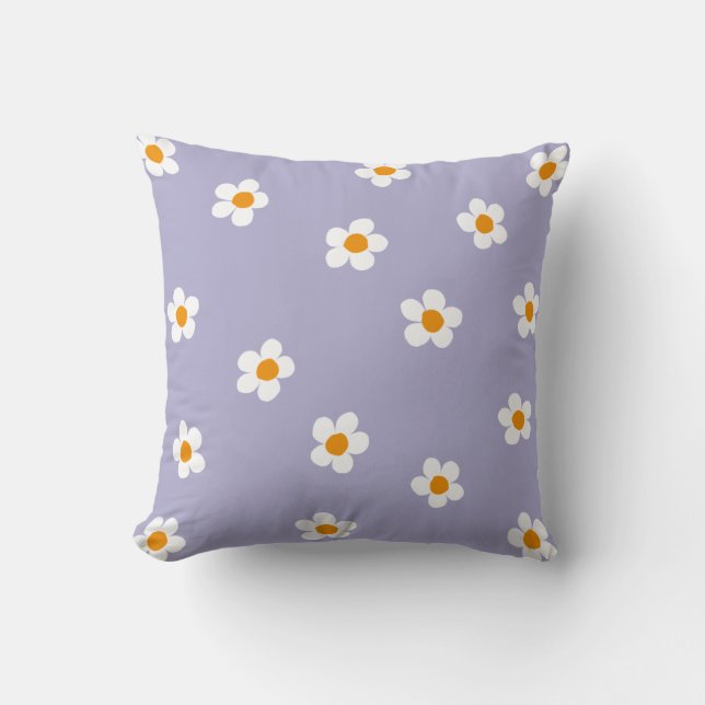 Daisy Pattern Purple Cute Modern  Throw Pillow (Front)