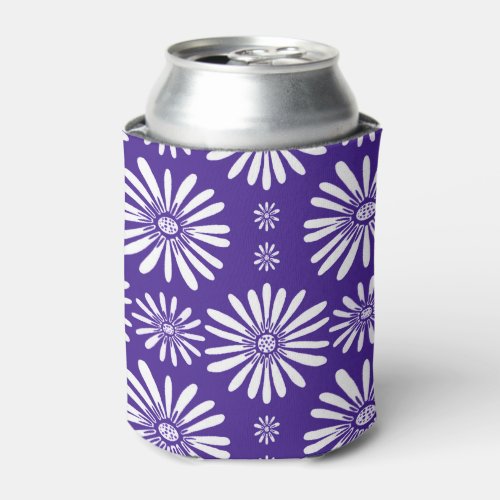 Daisy Pattern Purple White Can Cooler