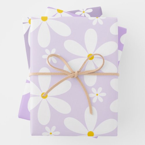 Daisy Pattern Purple Wrapping Paper Sheets