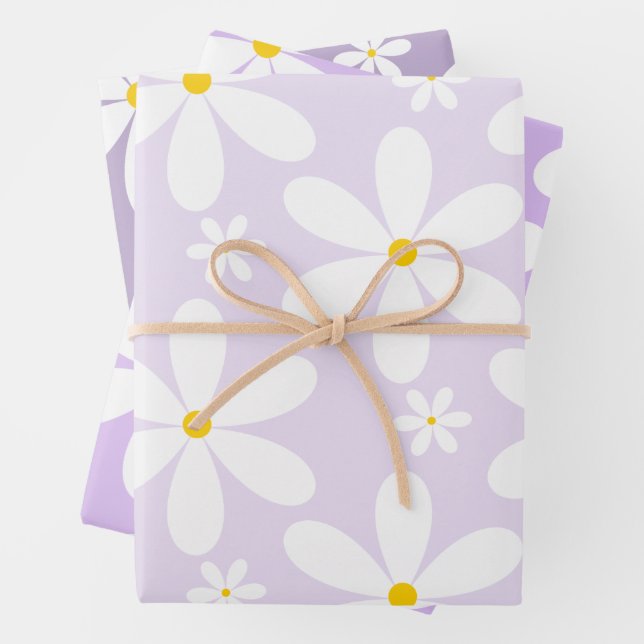 Daisy Pattern (Purple) Wrapping Paper Sheets (In situ)
