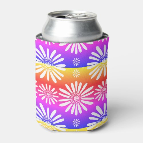 Daisy Pattern Purple Yellow Can Cooler