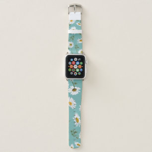 Daisy Pattern, Teal Background Apple Watch Band