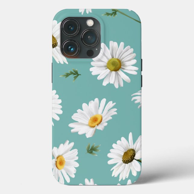 Daisy Pattern, Teal Background, Case-Mate iPhone Case (Back)