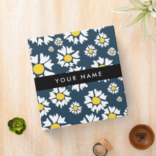 Daisy Pattern, White Daisies, Your Name 3 Ring Binder