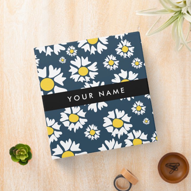 Daisy Pattern, White Daisies, Your Name 3 Ring Binder (In Situ)