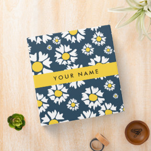 Daisy Pattern, White Daisies, Your Name 3 Ring Binder