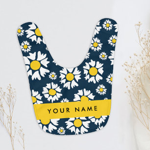 Daisy Pattern, White Daisies, Your Name Baby Bib