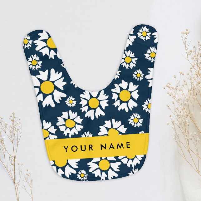 Daisy Pattern, White Daisies, Your Name Baby Bib (Creator Uploaded)