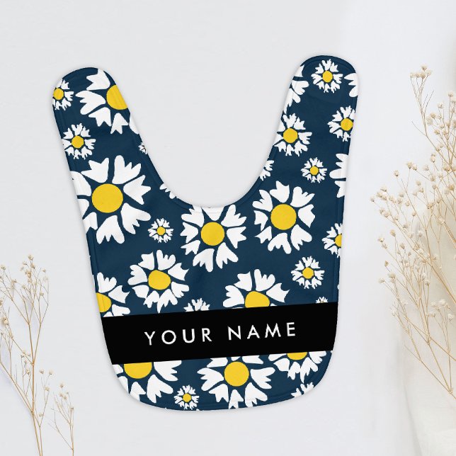 Daisy Pattern, White Daisies, Your Name Baby Bib (Creator Uploaded)