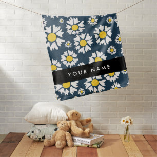 Daisy Pattern, White Daisies, Your Name Baby Blanket