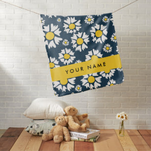 Daisy Pattern, White Daisies, Your Name Baby Blanket