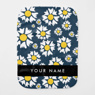 Daisy Pattern, White Daisies, Your Name Baby Burp Cloth
