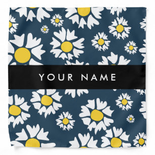 Daisy Pattern, White Daisies, Your Name Bandana