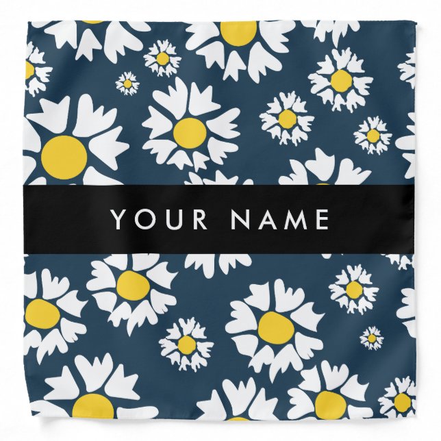 Daisy Pattern, White Daisies, Your Name Bandana (Front)