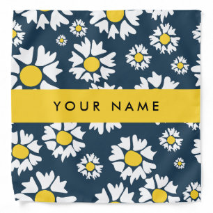 Daisy Pattern, White Daisies, Your Name Bandana