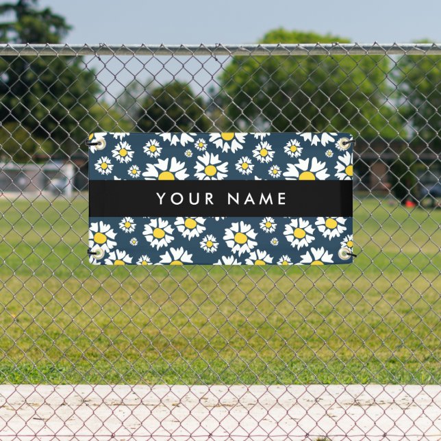 Daisy Pattern, White Daisies, Your Name Banner (Insitu)