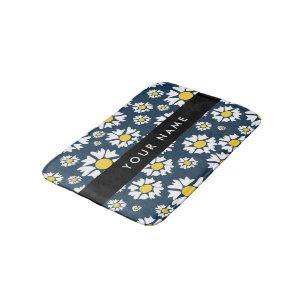 Daisy Pattern, White Daisies, Your Name Bath Mat