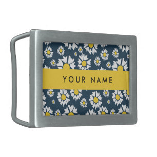 Daisy Pattern, White Daisies, Your Name Belt Buckle