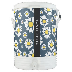 Daisy Pattern, White Daisies, Your Name Beverage Cooler