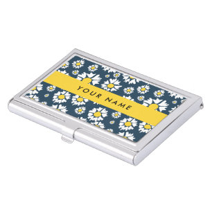 Daisy Pattern, White Daisies, Your Name Business Card Case