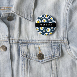 Daisy Pattern, White Daisies, Your Name Button